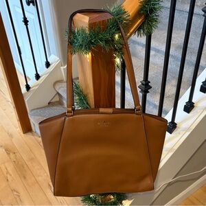 KATE SPADE Brim Laptop Tote Shoulder Bag in Warm Gingerbread Pebbled Leather